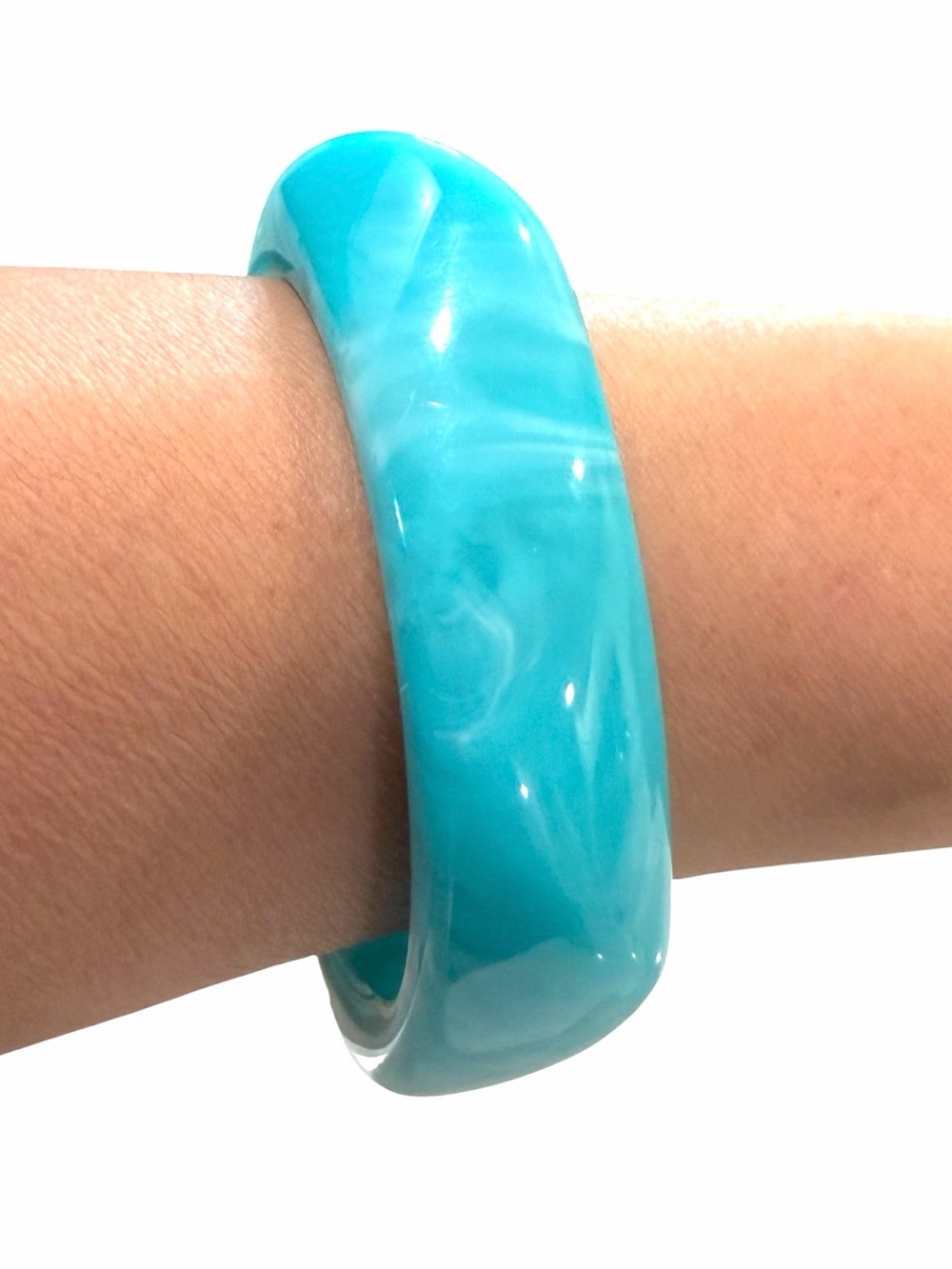 Vintage Chunky Marbled Turquoise Lucite Bangle Bracelet | 3” Wide Statement Cuff